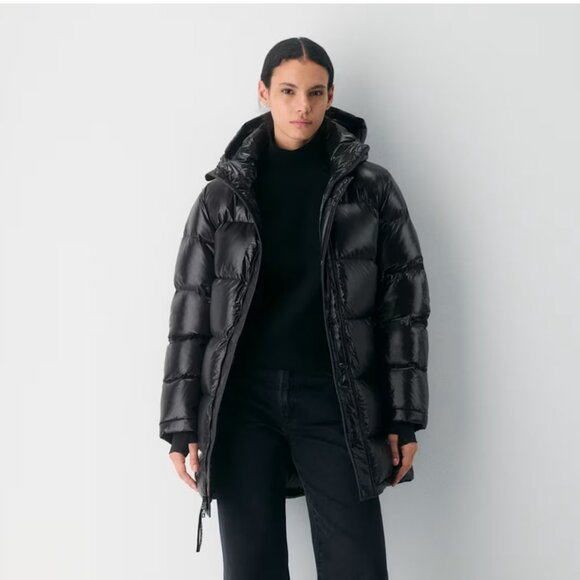 Aritzia The Super Puff Mid Coat Hi-Gloss Black Small - Picture 1 of 7